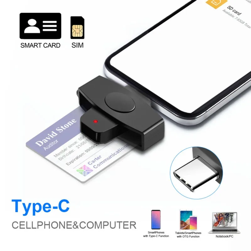 

USB Card Reader Smart CAC Card Reader Type-C Bank Tax Declaration SIM Card/IC Card/ID Card Military Card Reader for Windows