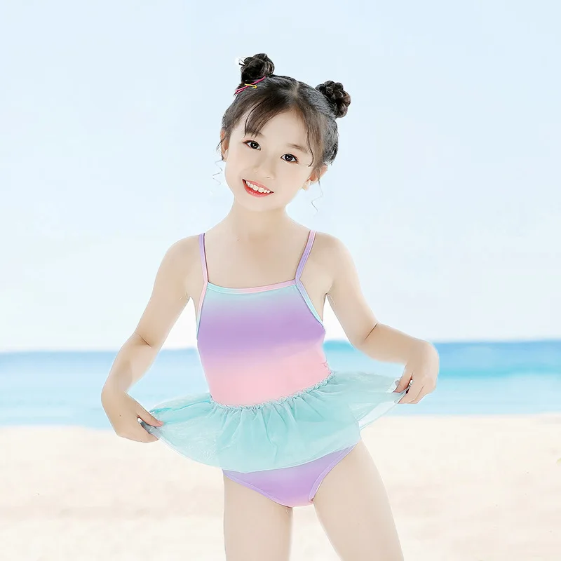 INS KID'S Swimwear Female Girls One-piece Cute Gradient Ballet Skirt Yarn Mesh Dress-Princess | Детская одежда и обувь