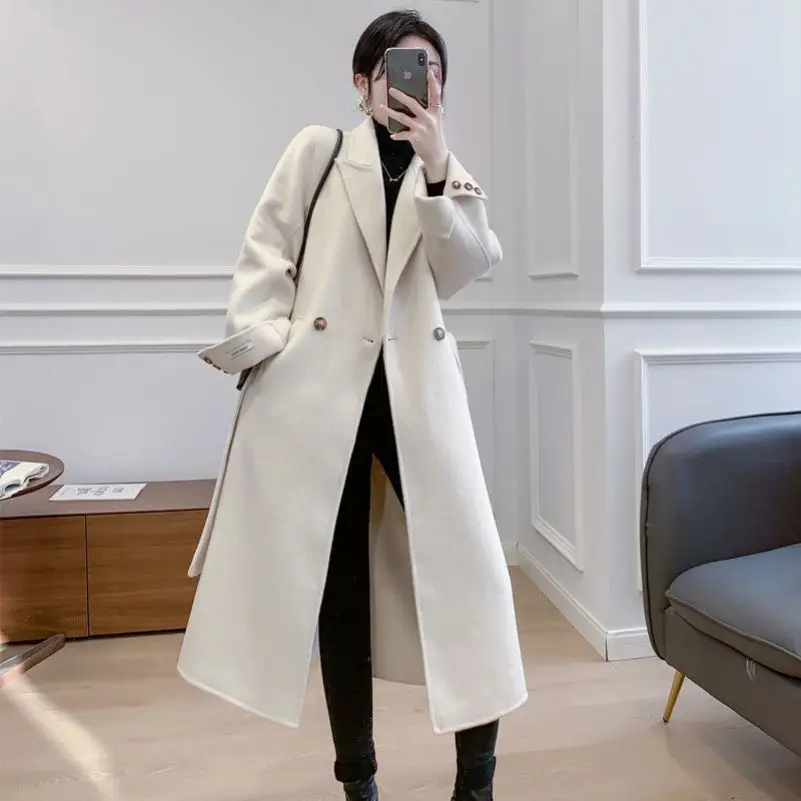 Autumn Latest Design 2021 New Double Faced Natural Wool Jacket Women's Winter Coat Slim Belted Overcoat