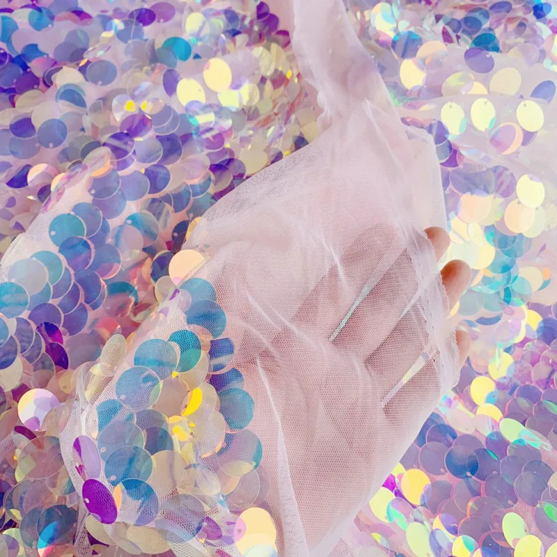 Блестящая лазерная ткань из тюля с блестками в виде рыбьих чешуек для девочек