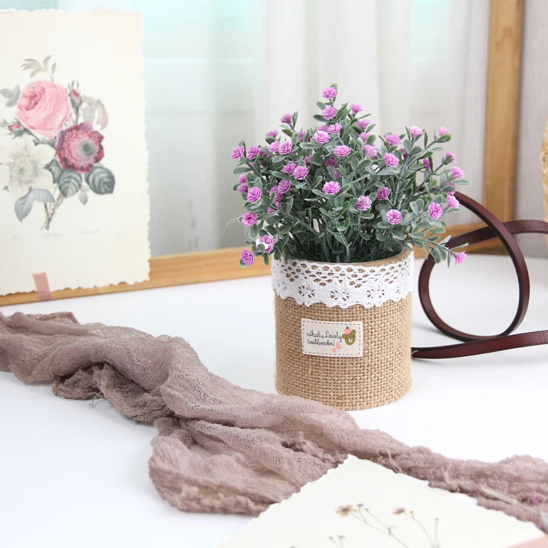 Artificial Plants Gypsophila Bonsai Fake Flower Potted Ornaments for Home Decoration Craft Burlap potted Decorative | Дом и сад