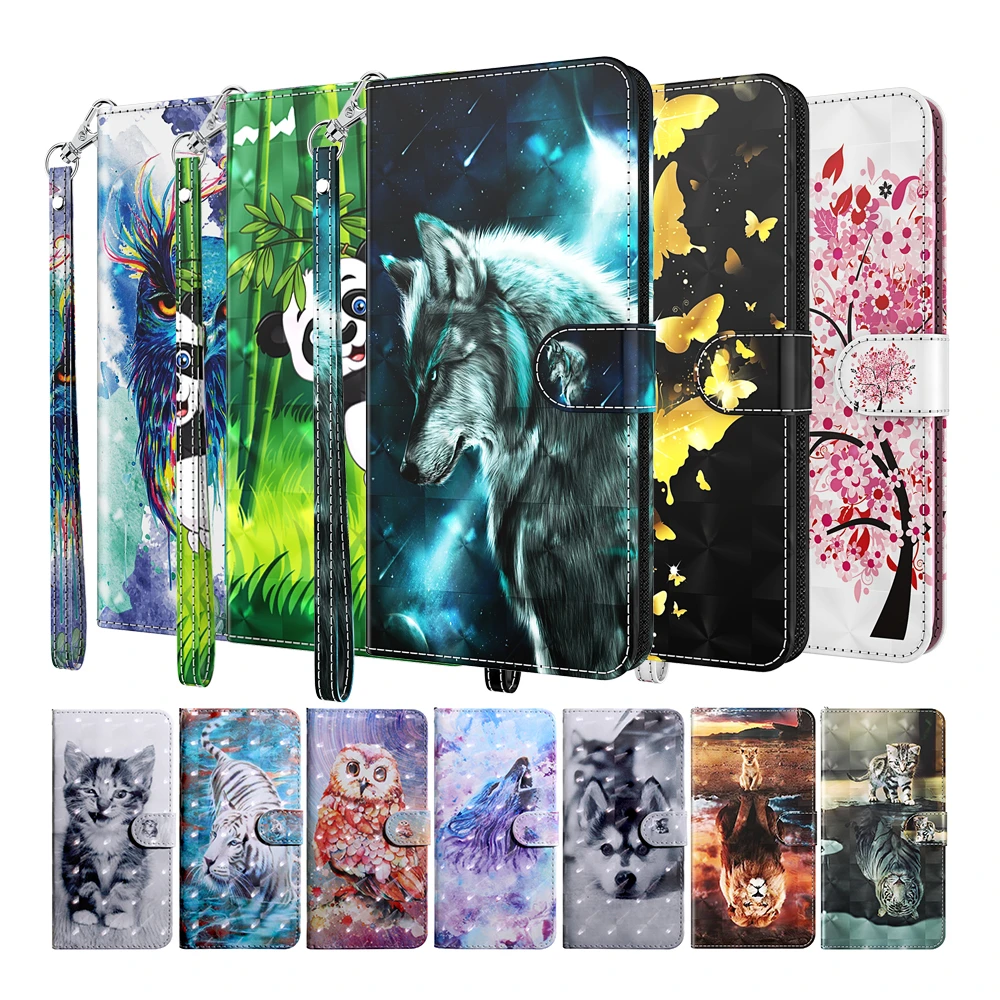 

Flip Leather Phone Case For Samsung Galaxy A12 A32 A42 A52 A72 5G Etui Wallet Card Slots Stand Back Cover Cartoon Animals Coque