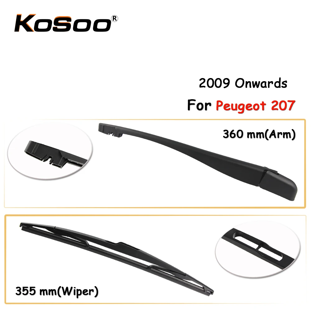 

KOSOO Auto Rear Car Wiper Blade For Peugeot 207,355mm 2009 Onwards Rear Window Windshield Wiper Blades Arm,Car Accessories