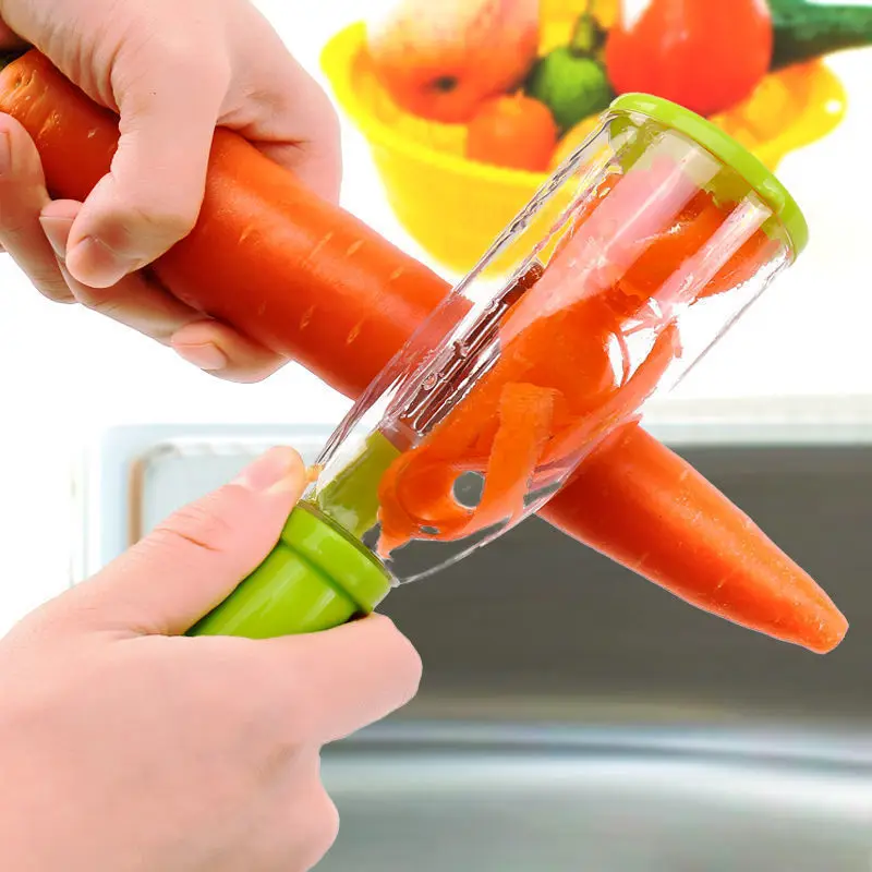 

Multifunctional Peeling Knife Storage Type Storage Tube Anti-splash Fruit Vegetable Peeler Supplies Household Kitchen Tools