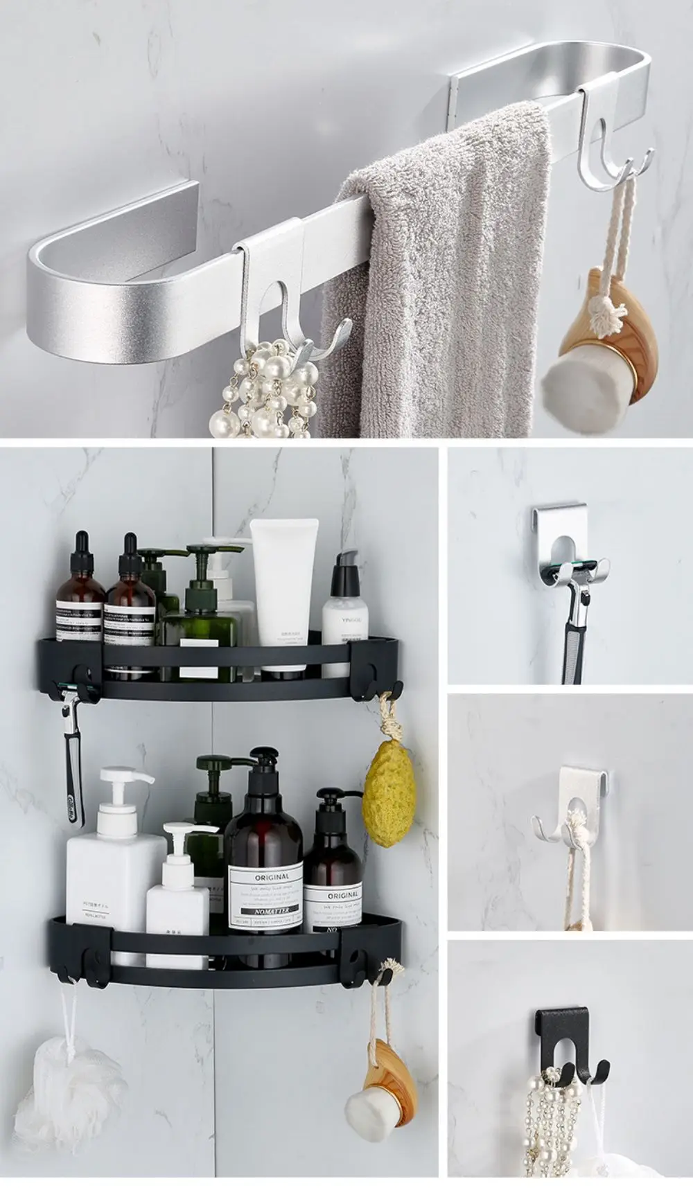 

Bathroom Shelf Kitchen Hook Space Aluminum Plug Hook Razor Upside dDown Wall Hanging Non Perforated Bathroom Cloths Hook
