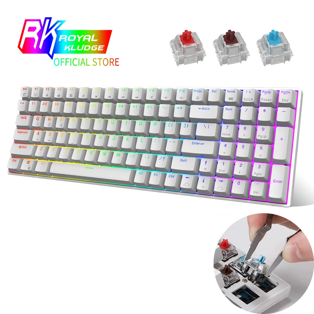 RK100/RK860 2,4G Беспроводная/Bluetooth/Проводная Механическая клавиатура RGB 96%, 100 клавиши, 3 режима, Подключаемая Горячая переключаемая игровая клавиатура - изображение