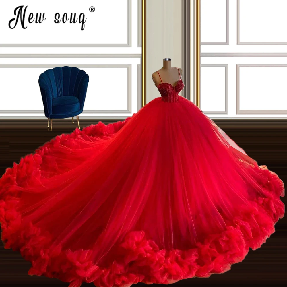 

Hot Red Beading Spaghetti Straps Prom Dress Quinceanera Ball Gown Party Dress Robe De Soiree 2022 Graduation Dresses Custom Made