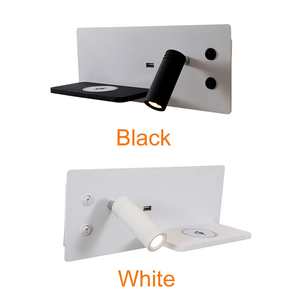 

Bedside Wall Lamp Led Backlit Living Room Bedroom Reading Light USB Port Phone Shelf Hotel Headboard Home Decor Wireless Charger