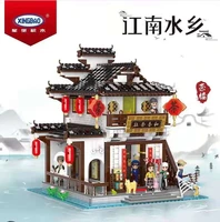 xingbao 01034 hexiang tea house water town model chinese architectural model building blocks bricks