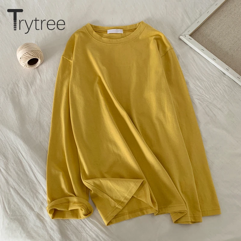 Trytree 2020 Весна Женская Повседневная О образным вырезом T Skirt хлопок с длинным