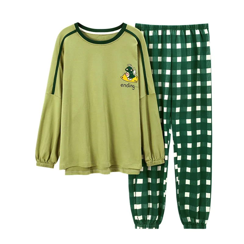 

Long-sleeved Pajamas, Cute Cotton Casual Home Wear Plus Size Comfortable Home Wear for Girls In Autumn and Winter Two-piece Suit