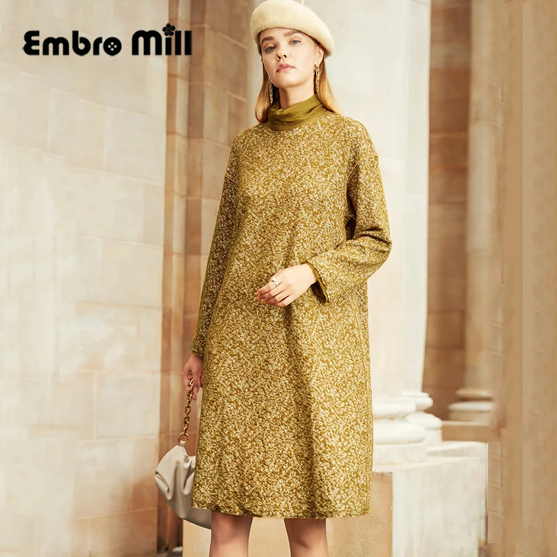 

Street Style Knitted Dress Female Autumn And Winter New Design Half Turtleneck Long Sleeve Loose Sweater Base Dress S-XL