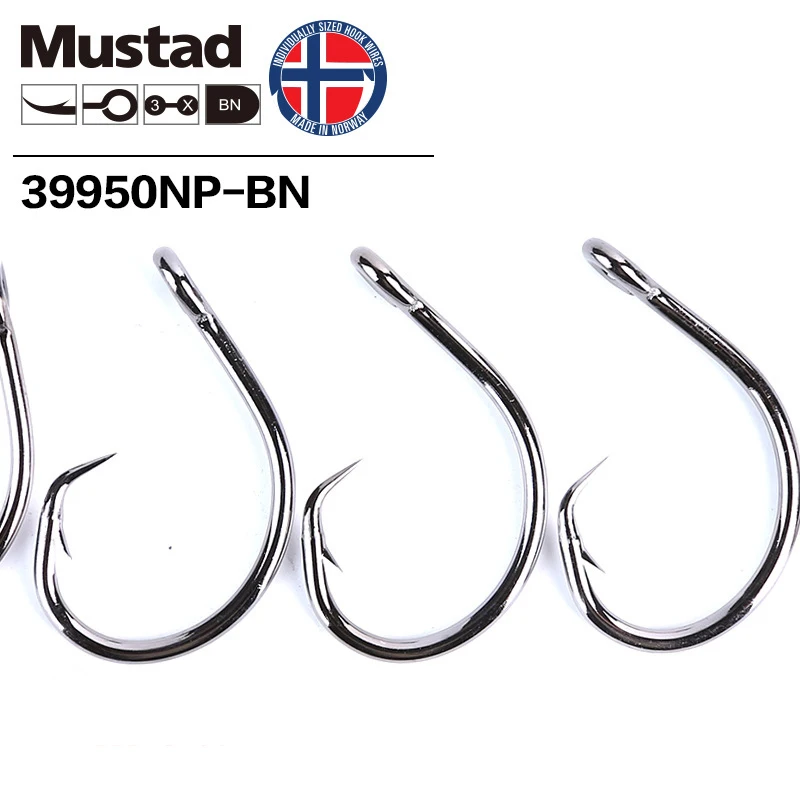 Mustad норвежского происхождения рыболовный крючок из высокоуглеродистой стали большого размера круглые рыбные крючки, 4/0, 6/0, 8/0/10/0,12/0, 39950NP-BN