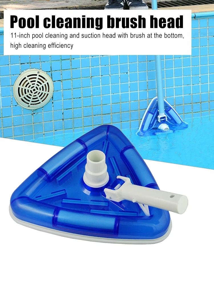 

See-Thru Pool Vacuum Head Triangular Transparent Triangular Blue Vacuum Head with Swivel and Brush Weighted Base for Vinyl Pools
