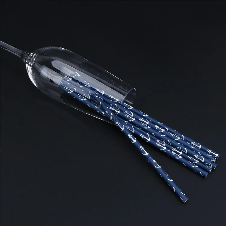 Бумага питьевые Соломки с синим украшение якорем детская праздничная одежда