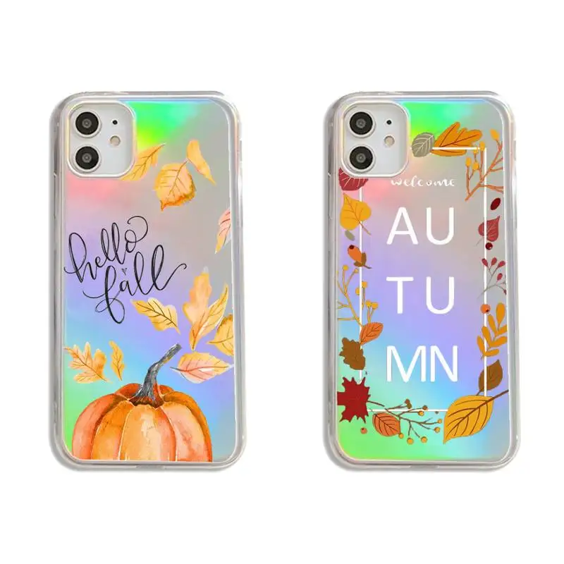 

happy autumn fall Fallen leaves Phone Case Transparent for iPhone 7 8 11 12 se 2020 mini pro X XS XR MAX Plus
