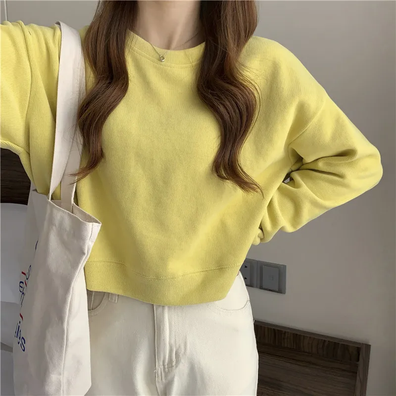 Худи женское короткое свободного покроя Корейская простая уличная одежда в