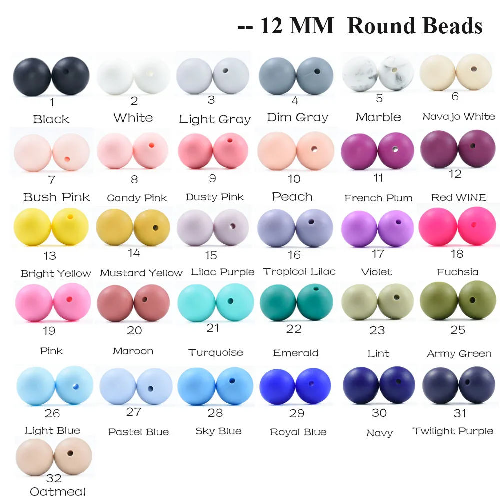 Cuentas redondas de silicona para chupete, cadena redonda de 12 MM para regalo de enfermera, mordedor para collar, 10 piezas-0