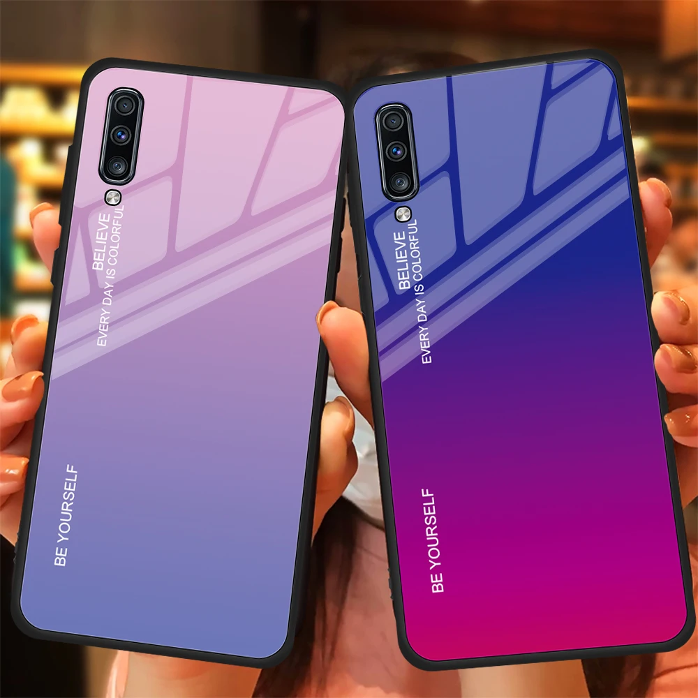 Стекло чехол для samsung Galaxy A20 A30 A50 A60 A70 A10 A20E A40S для Galaxy M10 M20 M30 M40 S10 5G Plus S10E градиент на заднюю панель