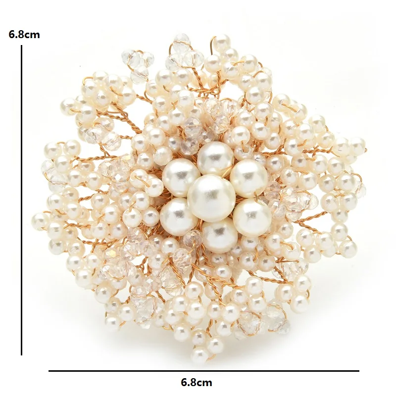 

Wuli&baby Handmade Full Pearl Flower Brooch Pins Luxury Women Sweater and Coat- Brooches 2021 New Year Jewelry Gift