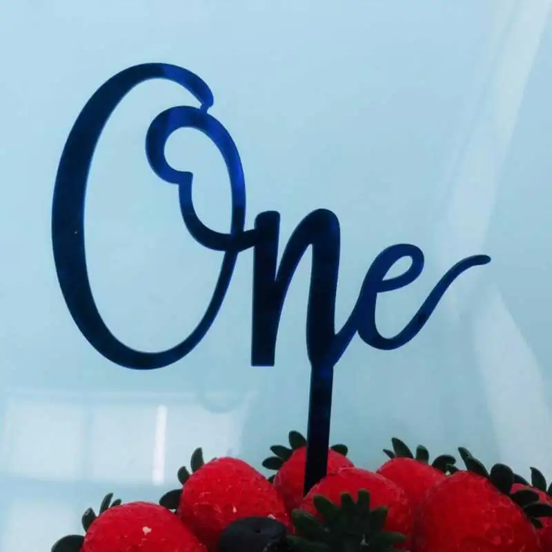 blue Золотые, розовые акриловые украшения для торта "One", вечерние украшения для детского душа, милые подарки, украшение на День святого Валентина, десерт - Цвет: blue