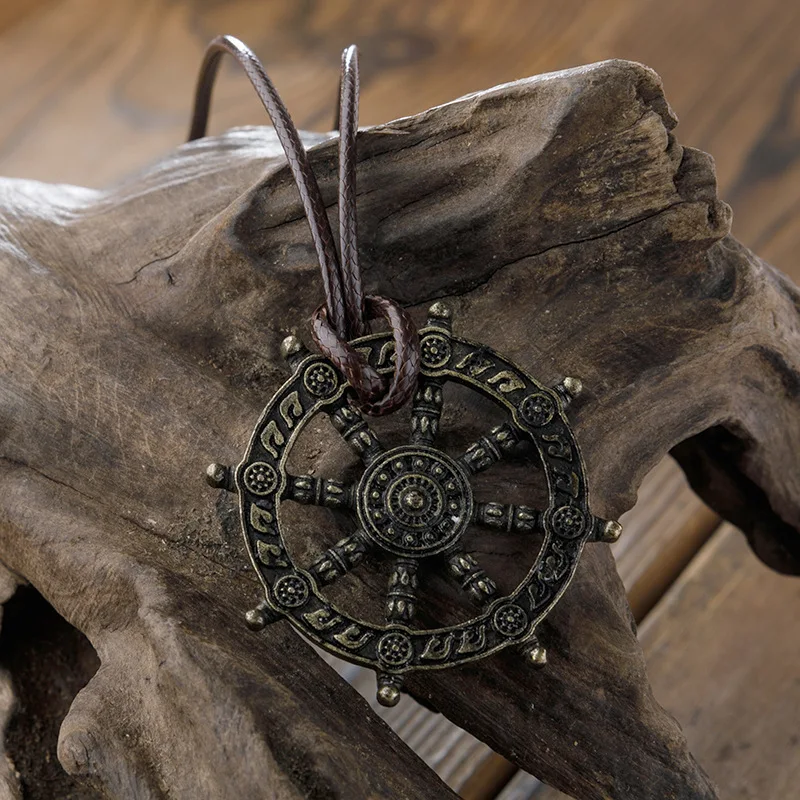 

Viking Amulet Buddha Pendant Dharma Wheel of Life Necklace Samsara Buddhist Talisman Men Party Birthday Gift Religious Jewelry