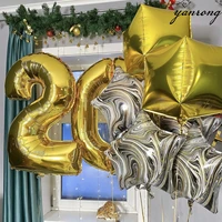 4d 32inch big size gold number digital birthday wedding party decorations foil agate star heart balloons kid boy toy baby shower