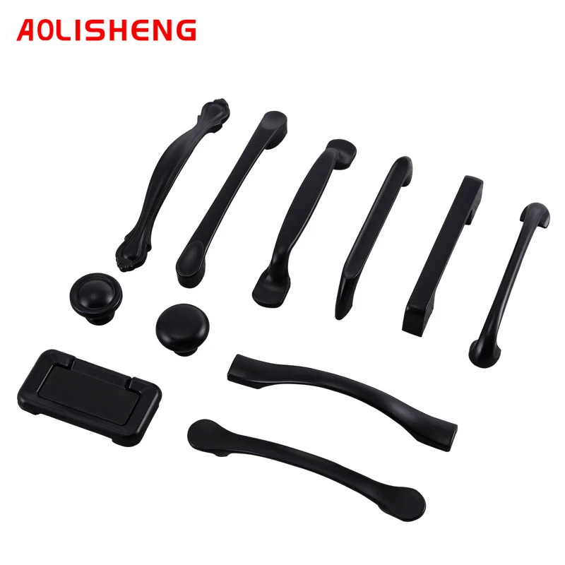 

AOLISHENG Drawer Knobs Zinc Alloy Black Handles Hardware Furniture Cupboard Door Pulls Kitchen Black American Style Handle