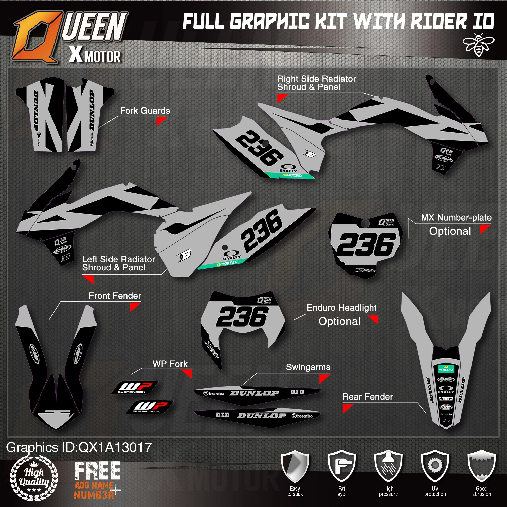 QUEEN X MOTOR Custom Team графические наклейки Набор наклеек для KTM 2013 2014 2015 SX SXF 2016 EXC Φ