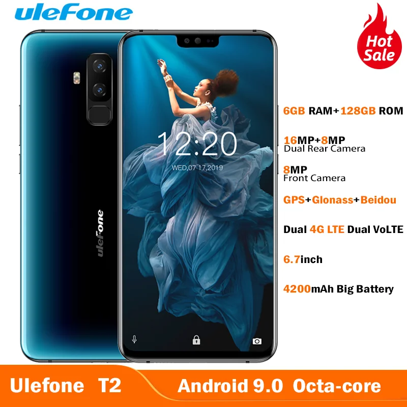 Ulefone T2 смартфон с 5 дюймовым дисплеем восьмиядерным процессором ОЗУ 6 ГБ ПЗУ 9 0 Android