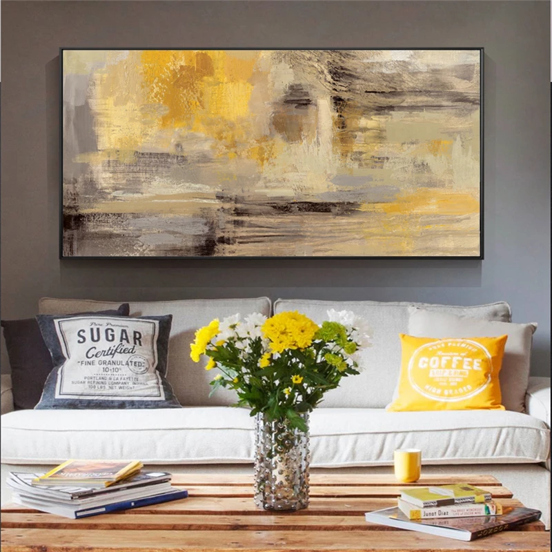

Modern Scandinavian Abstract Yellow Oil Canvas Painting Posters and Prints Wall Art Picture for Living Room Home Decoration