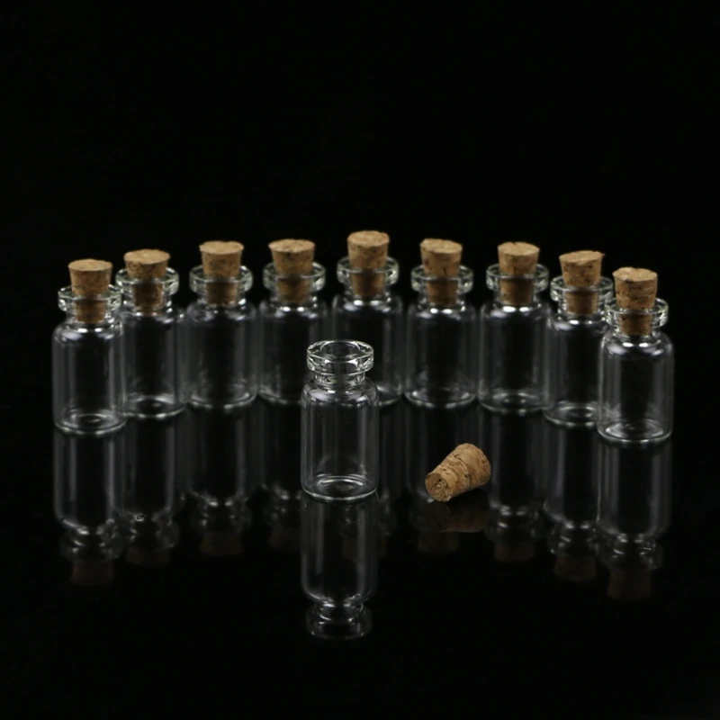 10Pcs Mini Glass Bottles Small Vials Cork Jars Multi Usage Wish New |