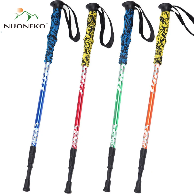 

NUONEKO Climbing Stick Nature Hike Equipment Outdoor Tourism Retractable Defense Cane Ski Trekking Folding Poles CA07