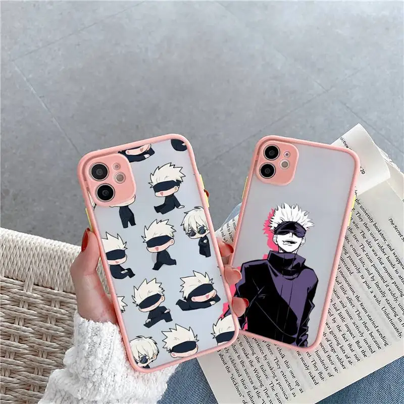 

Animados Jujutsu Kaisen Phone Case For iPhone 12 11 Mini Pro XR XS Max 7 8 Plus X Matte transparent Pink Back Cover