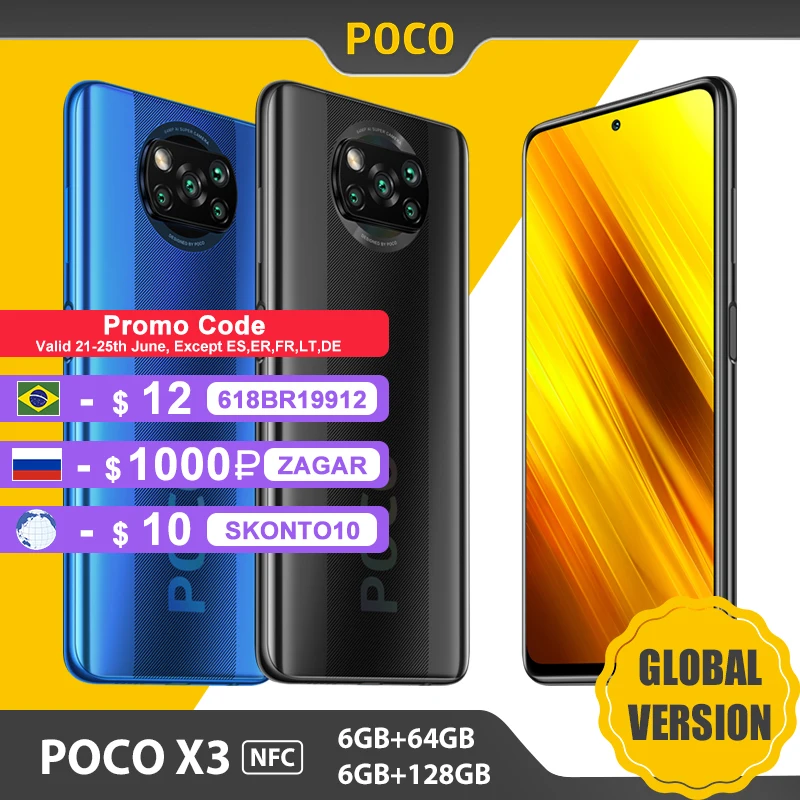 Глобальная версия Xiaomi POCO X3 NFC мобильный телефон 6 ГБ ОЗУ 64 Гб/128 ROM львиный зев 732G