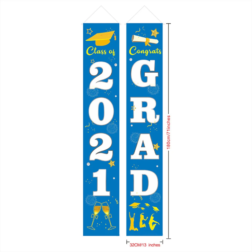 

2021 Blue Graduation Couplet Banner High School Graduation Party Supplies Outdoor Indoor Home Front Door Graduation Banner Decor
