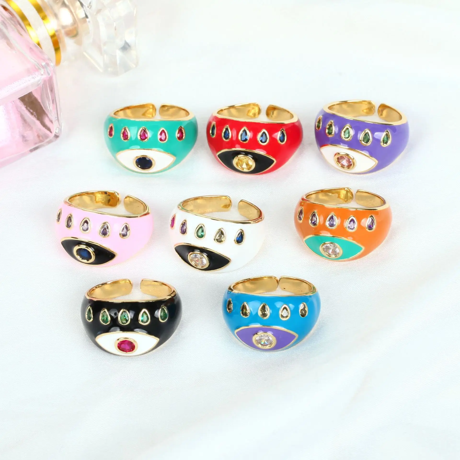 

Fashion Hip-Hop Ring Punk Copper Cute Demon Eye Alloy Enamel Ring Opening Adjustable Wide Rings For Man And Women Vintage Jewel