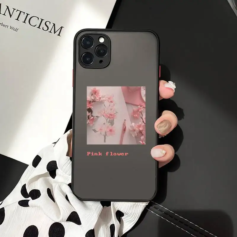 

Phone Case For iPhone 12 11 Mini Pro XR XS Max 7 8 Plus X Flower Summer Pink Matte transparent cover