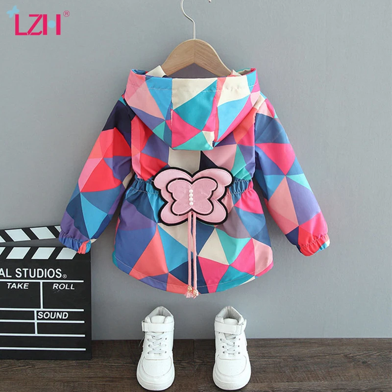 LZH 2022 New Spring Windbreaker For Girls Jacket Children Clothing Kids Outerwear Toddler Baby Girls Hooded Trench Coat 1-6 Year