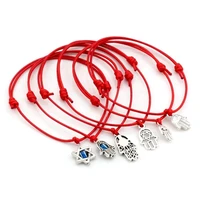 6pcs mixed kabbalah hamsa hand star of david charms red color wax rope adjustable bracelets s112l33
