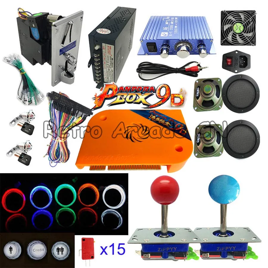 Long Zippy joystick DIY аркадные Связки комплекты деталей видеоигры Pandora Box 9D 2226 в 1 с блоком питания кабель Jamma джойстик световая кнопка - Цвет: Long Zippy joystick