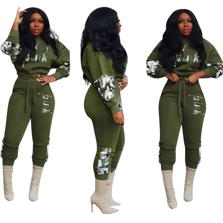 Женский спортивный костюм с камуфляжным принтом повседневный комплект из двух