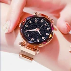 Часы наручные женские с магнитной застежкой, люксовые модные водонепроницаемые простые, с браслетом под розовое золото, с рисунком звездного неба, в минималистском стиле