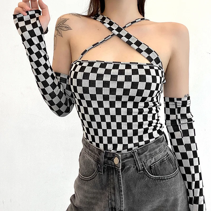 

Женская блузка-чокер с длинным рукавом и открытой спиной