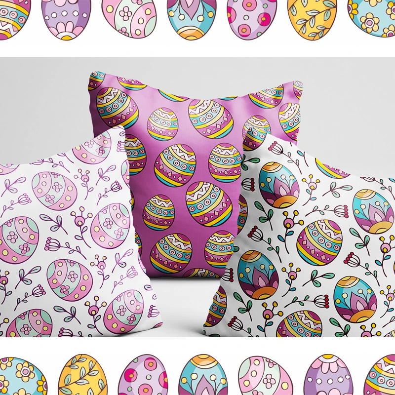 Polyester Easter Fabric by The Yard Rabbit &amp Egg Pattern thin stretch Decorative for Upholstery DIY Pillowcase Bedding | Дом и сад