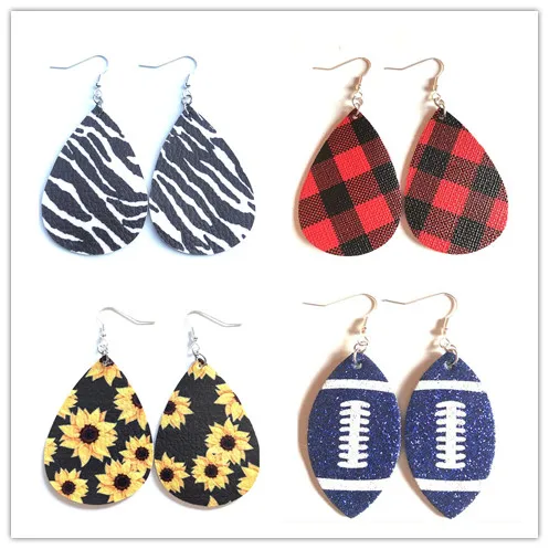 Винтаж Глянцевая искусственная кожа серьги Зебра решетки Блестящий Модный