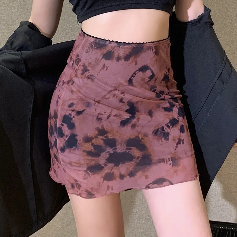 

Printed Net Yarn Short Skirt Women High-waist Double-layer Slim-fit Hip Skirt Women's Fashion Y2k Half-length Skirt High Fashion