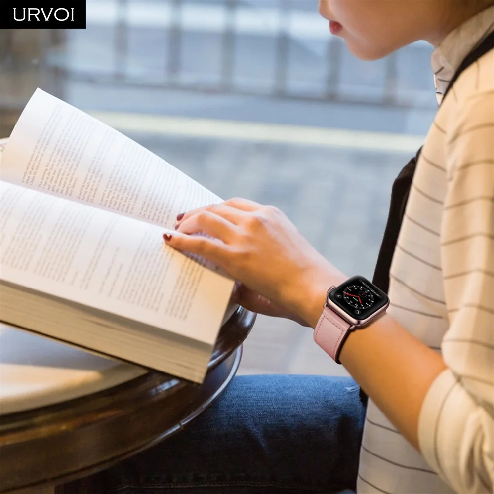 URVOI ремешок для apple watch серии 5/4 3, 2, 1, ремешок для наручных часов iWatch, большие размеры 40-44 мм спортивный ремешок из натуральной кожи Swift Pin& tuck ручной работы
