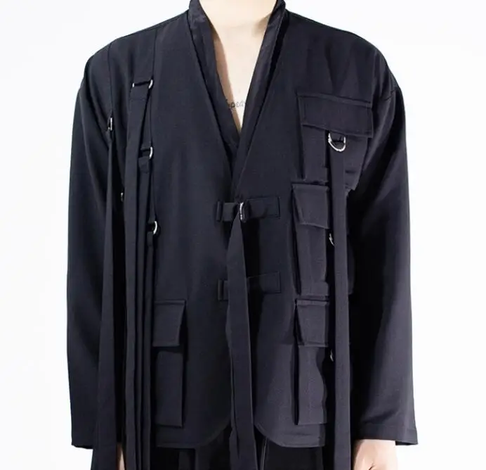 

S-6XL Hot 2020 Spring Men's New Fashion Personalized Large size customizatio Hanging bandwidth loose coat