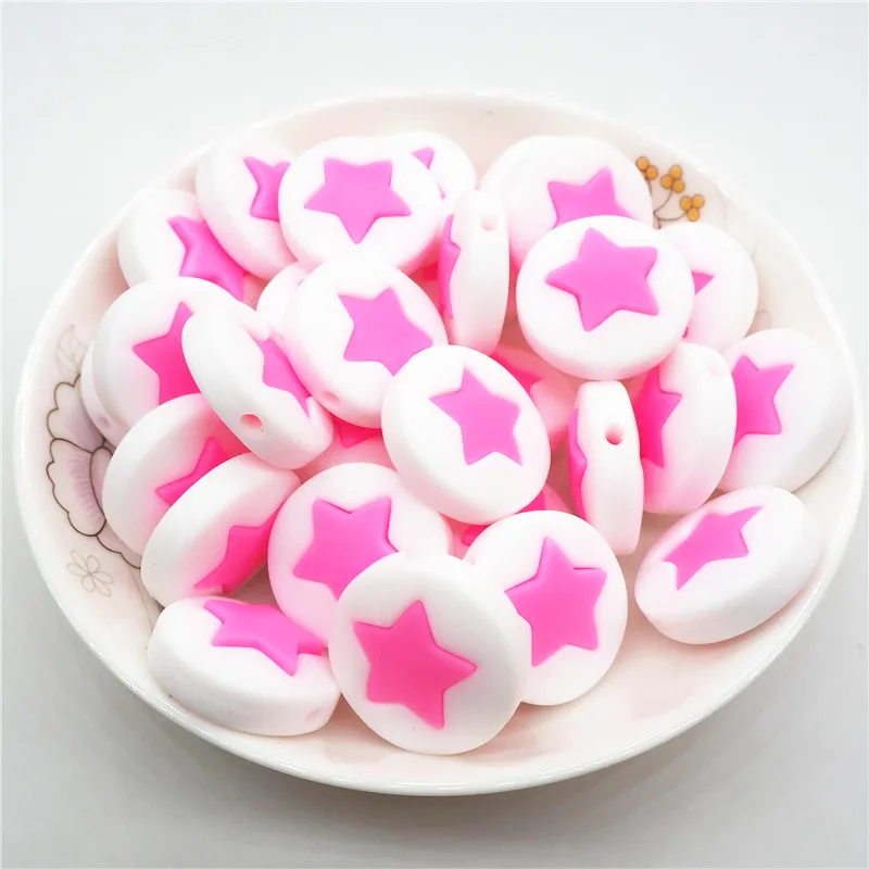 Pink Chengkai 10 шт силиконовые бусины в форме звезды DIY детская погремушка пустышка украшения Прорезыватель для зубов игрушки изготовление 45 мм большая звезда бусины bpa бесплатно - Цвет: Pink